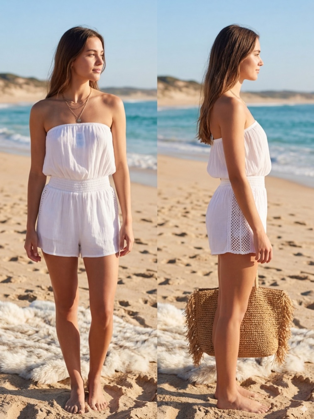 NWT Elan White Strapless High-Waist Romper Beach Cover Up Size Med